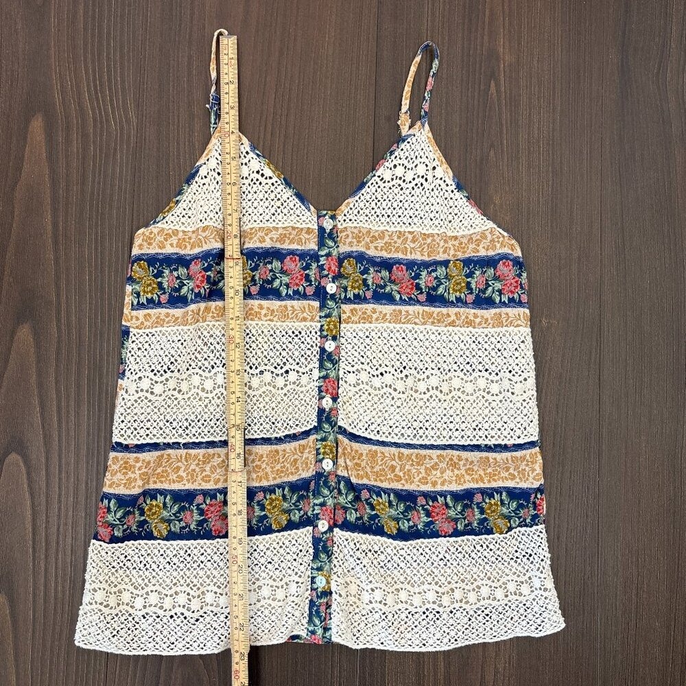 Entro Boho Tank Top Women's Small Button Front Floral Lace Cottage Croshet - Picture 13 of 13